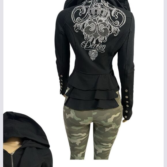 Dereon NWOT Stylish Hoodie Full Zip & Snap Closure Long Sleeve Small Black - Picture 3 of 7